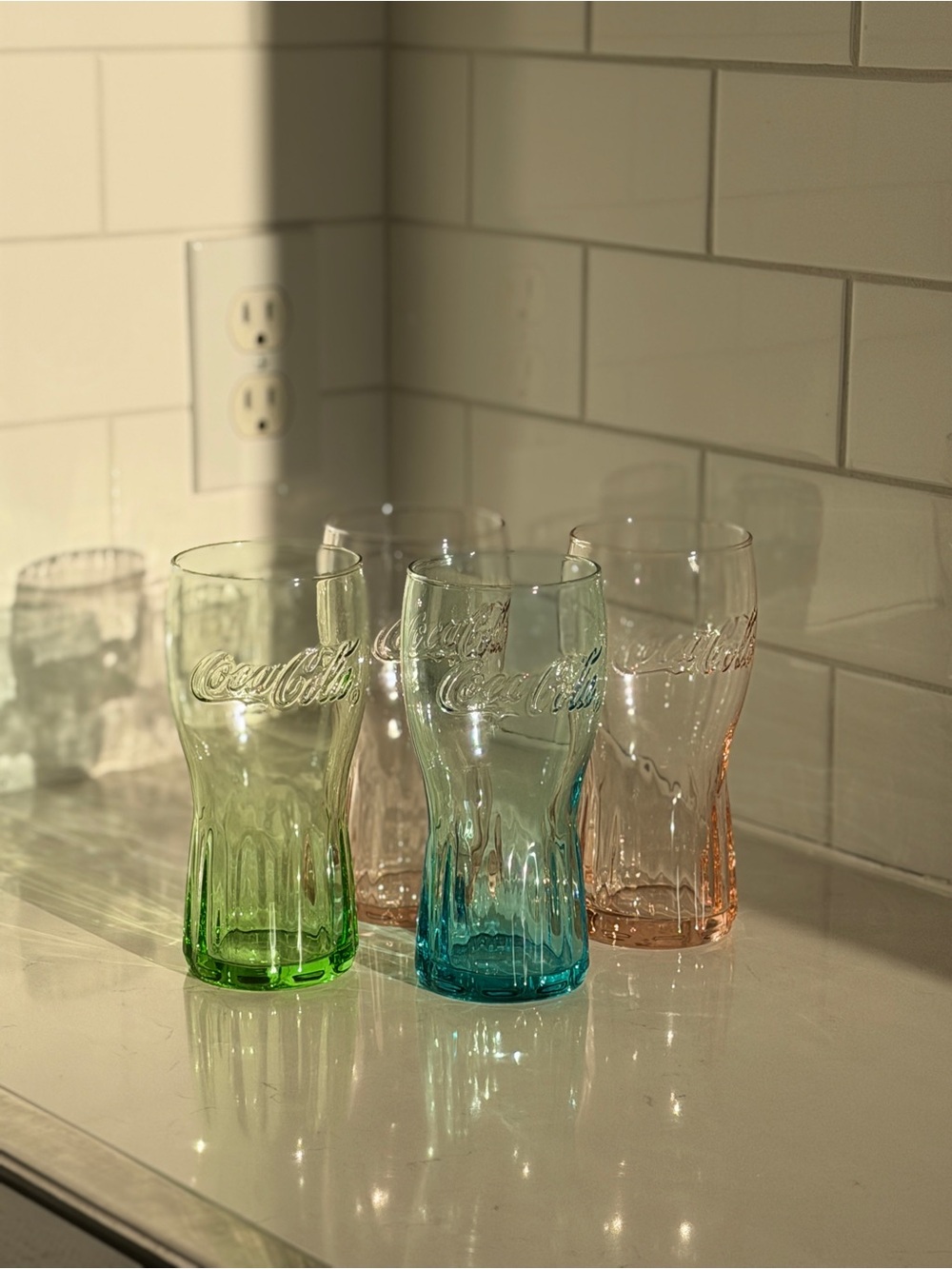 Vintage Coca Cola Libby’s Coloured Glasses Set - Green, Blue, Peach (2)